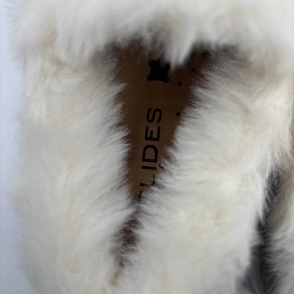 J Slides NYC Taupe Suede Neel Fur Trim Slip On Sneaker‎ Size 6M